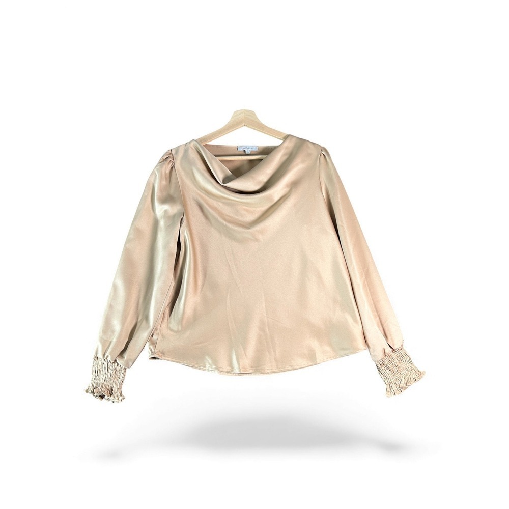 Alistair‎ Cowl Neck Long Sleeve Satin Blouse Top Champagne Size Small
